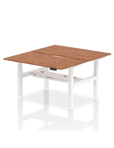 Dynamic Air 1400 x 800mm Height Adjustable 2 Person Bench Desk Walnut Top Scalloped Edge HA02020