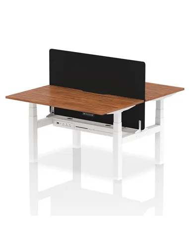 Dynamic Air 1400 x 800mm Height Adjustable 2 Person Bench Desk Walnut Top Scalloped Edge Screen HA02021