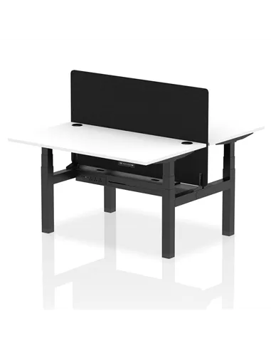 Dynamic Air 1400 x 800mm Height Adjustable 2 Person Bench Desk White Top Cable Ports Screen HA02023