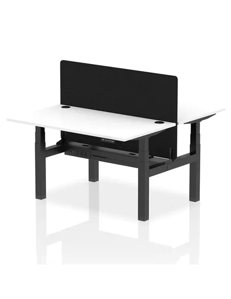 Dynamic Air 1400 x 800mm Height Adjustable 2 Person Bench Desk White Top Cable Ports Screen HA02023