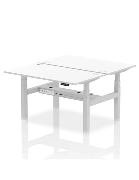 Dynamic Air 1400 x 800mm Height Adjustable 2 Person Bench Desk White Top Cable Ports HA02024