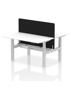 Dynamic Air 1400 x 800mm Height Adjustable 2 Person Bench Desk White Top Cable Ports Screen HA02025