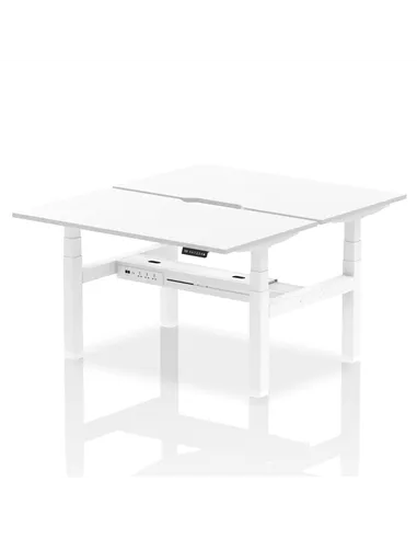 Dynamic Air 1400 x 800mm Height Adjustable 2 Person Bench Desk White Top Scalloped Edge HA02032