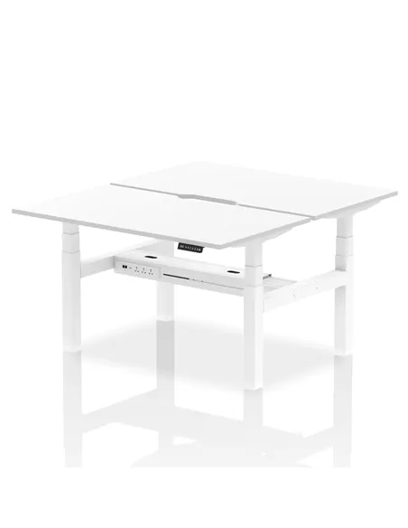 Dynamic Air 1400 x 800mm Height Adjustable 2 Person Bench Desk White Top Scalloped Edge HA02032
