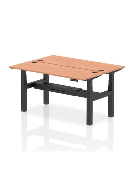 Dynamic Air 1600 x 600mm Height Adjustable 2 Person Bench Desk Beech Top Cable Ports HA02178