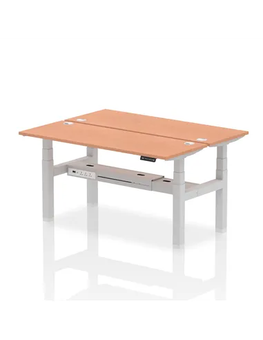 Dynamic Air 1600 x 600mm Height Adjustable 2 Person Bench Desk Beech Top Cable Ports HA02180