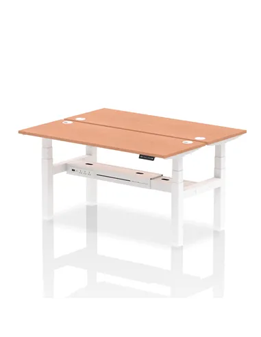 Dynamic Air 1600 x 600mm Height Adjustable 2 Person Bench Desk Beech Top Cable Ports HA02182