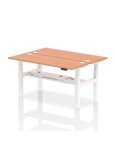 Dynamic Air 1600 x 600mm Height Adjustable 2 Person Bench Desk Beech Top Cable Ports HA02182