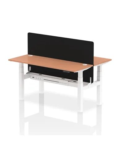 Dynamic Air 1600 x 600mm Height Adjustable 2 Person Bench Desk Beech Top Cable Ports Screen HA02183