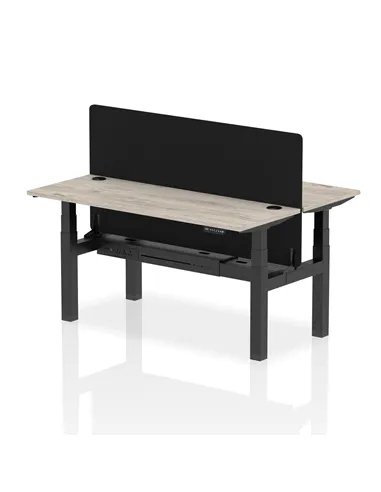 Dynamic Air 1600 x 600mm Height Adjustable 2 Person Bench Desk Grey Oak Top Cable Ports Screen HA02185
