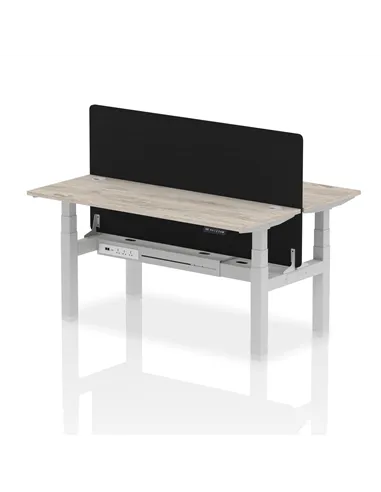 Dynamic Air 1600 x 600mm Height Adjustable 2 Person Bench Desk Grey Oak Top Cable Ports Screen HA02187