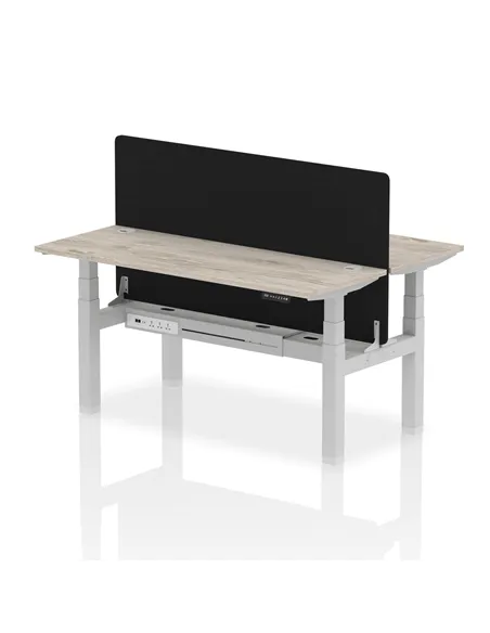 Dynamic Air 1600 x 600mm Height Adjustable 2 Person Bench Desk Grey Oak Top Cable Ports Screen HA02187