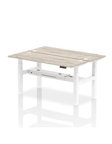 Dynamic Air 1600 x 600mm Height Adjustable 2 Person Bench Desk Grey Oak Top Cable Ports HA02188