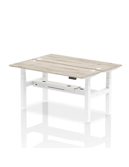 Dynamic Air 1600 x 600mm Height Adjustable 2 Person Bench Desk Grey Oak Top Cable Ports HA02188