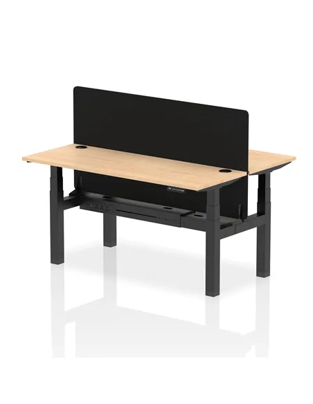 Dynamic Air 1600 x 600mm Height Adjustable 2 Person Bench Desk Maple Top Cable Ports Screen HA02191