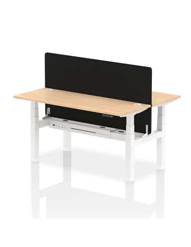 Dynamic Air 1600 x 600mm Height Adjustable 2 Person Bench Desk Maple Top Cable Ports Screen HA02195