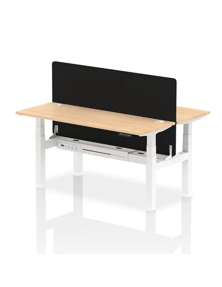 Dynamic Air 1600 x 600mm Height Adjustable 2 Person Bench Desk Maple Top Cable Ports Screen HA02195