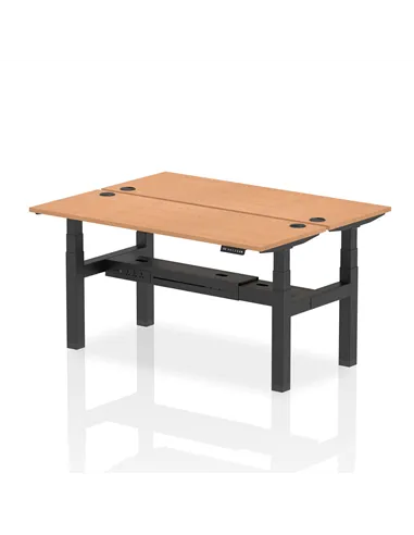 Dynamic Air 1600 x 600mm Height Adjustable 2 Person Bench Desk Oak Top Cable Ports HA02196