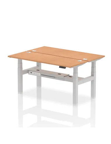 Dynamic Air 1600 x 600mm Height Adjustable 2 Person Bench Desk Oak Top Cable Ports HA02198