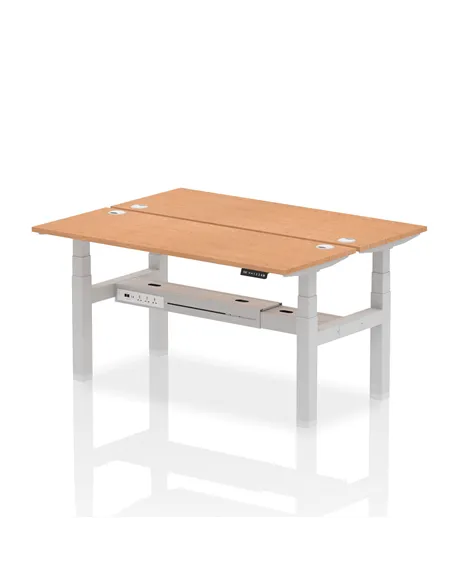 Dynamic Air 1600 x 600mm Height Adjustable 2 Person Bench Desk Oak Top Cable Ports HA02198