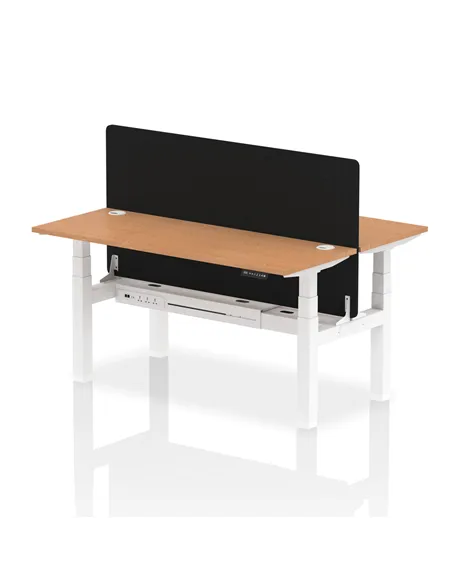 Dynamic Air 1600 x 600mm Height Adjustable 2 Person Bench Desk Oak Top Cable Ports Screen HA02201