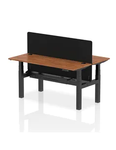 Dynamic Air 1600 x 600mm Height Adjustable 2 Person Bench Desk Walnut Top Cable Ports Screen HA02203