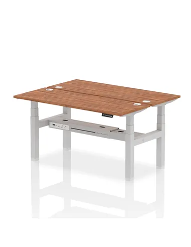 Dynamic Air 1600 x 600mm Height Adjustable 2 Person Bench Desk Walnut Top Cable Ports HA02204