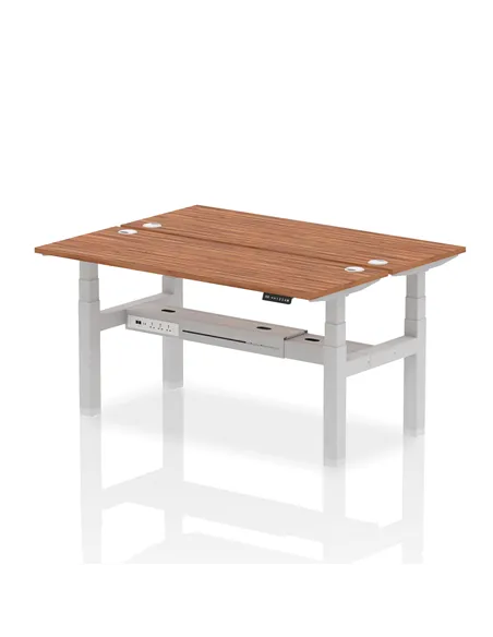 Dynamic Air 1600 x 600mm Height Adjustable 2 Person Bench Desk Walnut Top Cable Ports HA02204