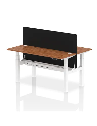Dynamic Air 1600 x 600mm Height Adjustable 2 Person Bench Desk Walnut Top Cable Ports Screen HA02207