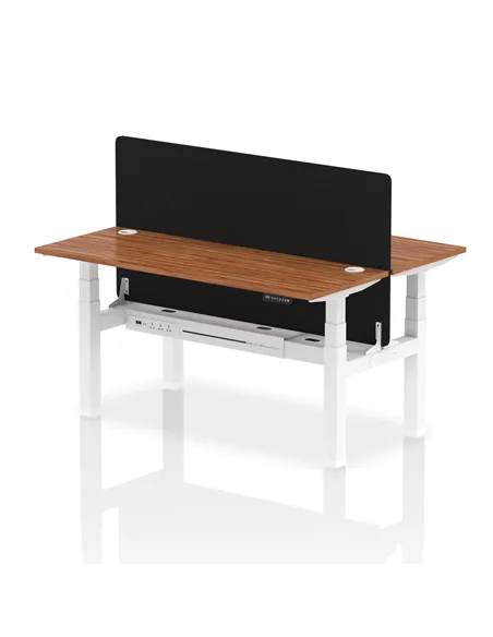 Dynamic Air 1600 x 600mm Height Adjustable 2 Person Bench Desk Walnut Top Cable Ports Screen HA02207