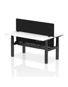 Dynamic Air 1600 x 600mm Height Adjustable 2 Person Bench Desk White Top Cable Ports Screen HA02209