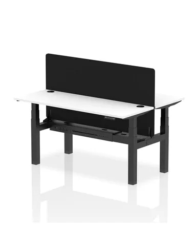 Dynamic Air 1600 x 600mm Height Adjustable 2 Person Bench Desk White Top Cable Ports Screen HA02209