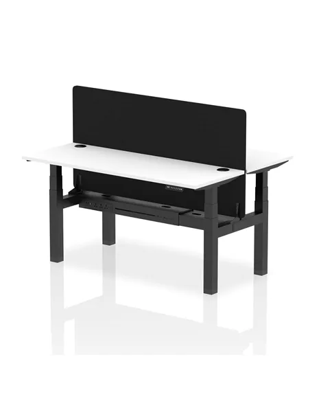 Dynamic Air 1600 x 600mm Height Adjustable 2 Person Bench Desk White Top Cable Ports Screen HA02209