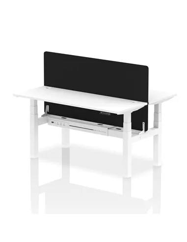 Dynamic Air 1600 x 600mm Height Adjustable 2 Person Bench Desk White Top Cable Ports Screen HA02213