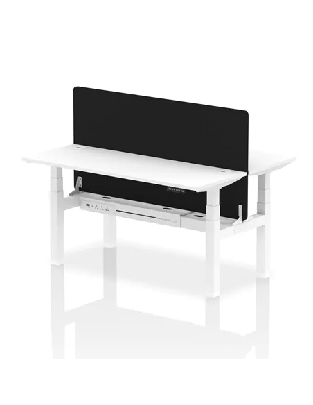 Dynamic Air 1600 x 600mm Height Adjustable 2 Person Bench Desk White Top Cable Ports Screen HA02213