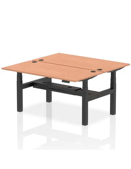 Dynamic Air 1600 x 800mm Height Adjustable 2 Person Bench Desk Beech Top Cable Ports HA02286