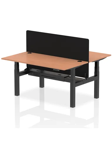 Dynamic Air 1600 x 800mm Height Adjustable 2 Person Bench Desk Beech Top Cable Ports Screen HA02287