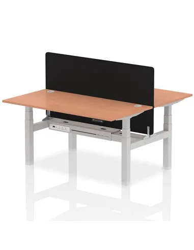 Dynamic Air 1600 x 800mm Height Adjustable 2 Person Bench Desk Beech Top Cable Ports Screen HA02289