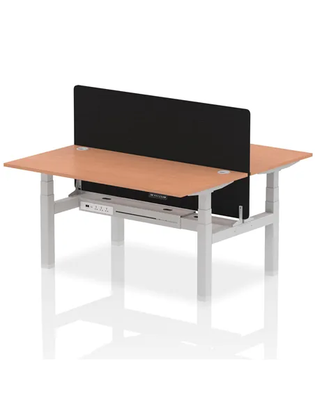 Dynamic Air 1600 x 800mm Height Adjustable 2 Person Bench Desk Beech Top Cable Ports Screen HA02289