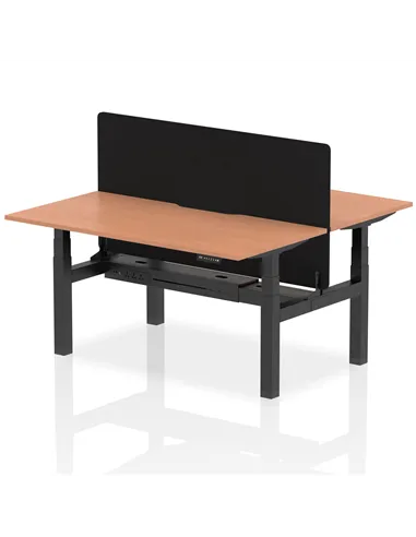 Dynamic Air 1600 x 800mm Height Adjustable 2 Person Bench Desk Beech Top Scalloped Edge Screen HA02293