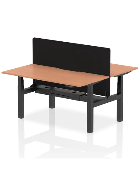 Dynamic Air 1600 x 800mm Height Adjustable 2 Person Bench Desk Beech Top Scalloped Edge Screen HA02293
