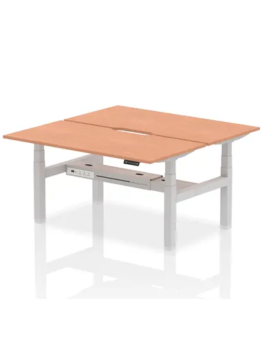 Dynamic Air 1600 x 800mm Height Adjustable 2 Person Bench Desk Beech Top Scalloped Edge HA02294