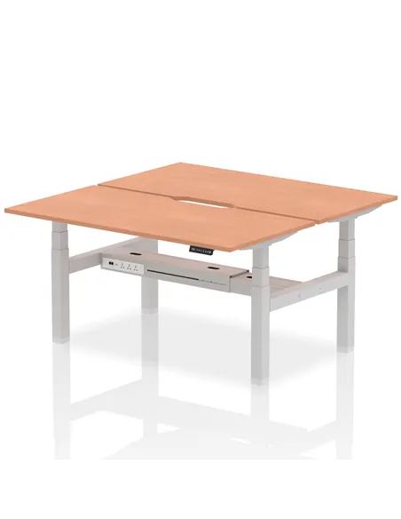 Dynamic Air 1600 x 800mm Height Adjustable 2 Person Bench Desk Beech Top Scalloped Edge HA02294