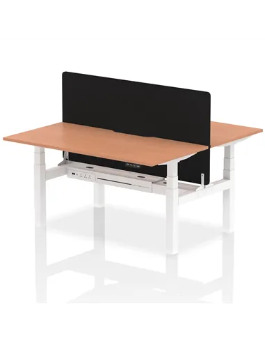 Dynamic Air 1600 x 800mm Height Adjustable 2 Person Bench Desk Beech Top Scalloped Edge Screen HA02297