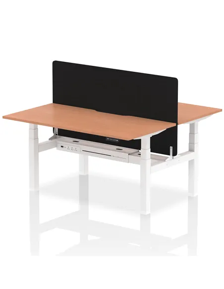 Dynamic Air 1600 x 800mm Height Adjustable 2 Person Bench Desk Beech Top Scalloped Edge Screen HA02297