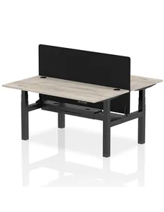 Dynamic Air 1600 x 800mm Height Adjustable 2 Person Bench Desk Grey Oak Top Cable Ports Screen HA02299