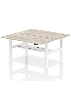 Dynamic Air 1600 x 800mm Height Adjustable 2 Person Bench Desk Grey Oak Top Cable Ports HA02302