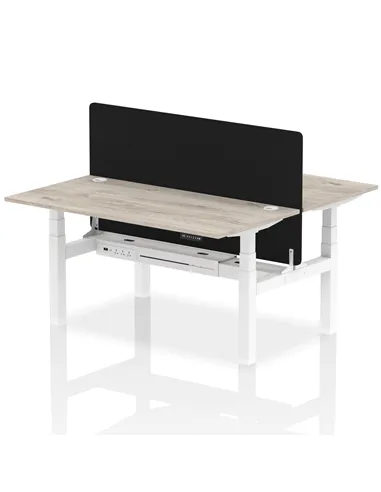 Dynamic Air 1600 x 800mm Height Adjustable 2 Person Bench Desk Grey Oak Top Cable Ports Screen HA02303