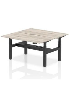 Dynamic Air 1600 x 800mm Height Adjustable 2 Person Bench Desk Grey Oak Top Scalloped Edge HA02304