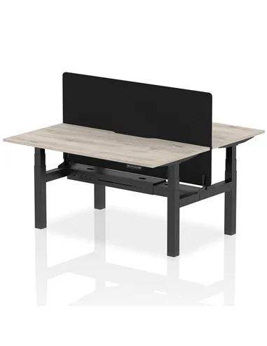 Dynamic Air 1600 x 800mm Height Adjustable 2 Person Bench Desk Grey Oak Top Scalloped Edge Screen HA02305